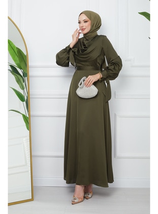 Khaki - Unlined - Modest Evening Dress - İmaj Butik