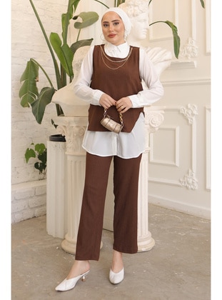 Milky Brown - Unlined - Suit - İmaj Butik