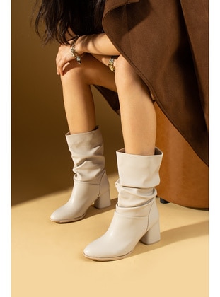 Beige - High Heel Boots - Boots - Pembe Potin