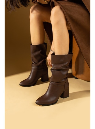 Brown - High Heel Boots - Boots - Pembe Potin