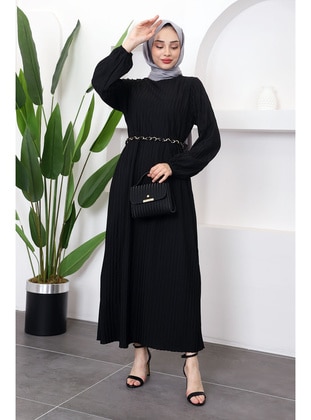 Black - Unlined - Modest Dress - İmaj Butik