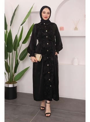 Black - Unlined - Modest Dress - İmaj Butik