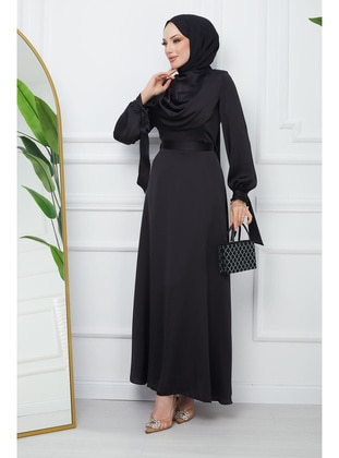 Black - Unlined - Modest Evening Dress - İmaj Butik