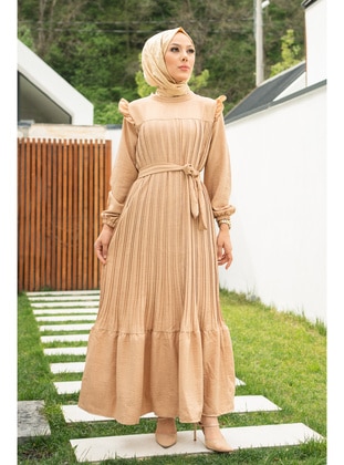 Beige - Unlined - Modest Dress - İmaj Butik