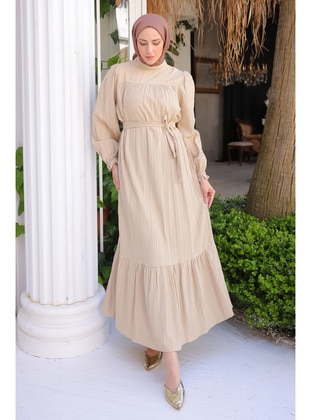 Beige - Unlined - Modest Dress - İmaj Butik