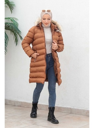 Camel - Fully Lined - Plus Size Puffer Jacket - İmaj Butik