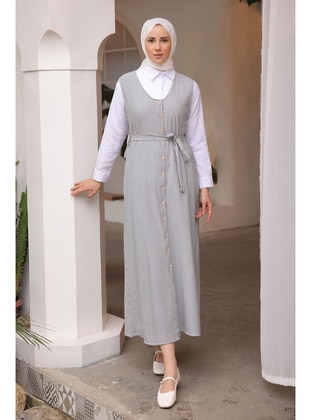 Grey - Unlined - Modest Dress - İmaj Butik