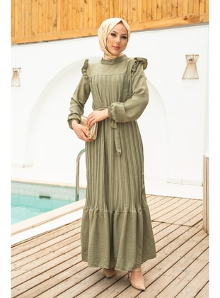 Khaki - Unlined - Modest Dress - İmaj Butik