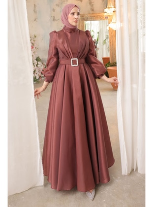 Brown - Fully Lined - Modest Evening Dress - İmaj Butik