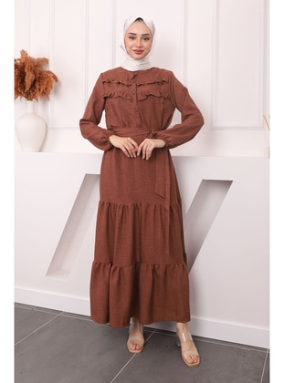 Brown - Unlined - Modest Dress - İmaj Butik