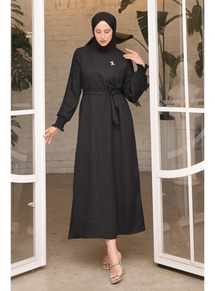 Black - Unlined - Modest Dress - İmaj Butik