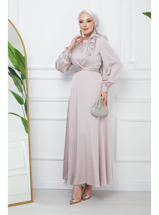 Stone Color - Unlined - Modest Evening Dress - İmaj Butik