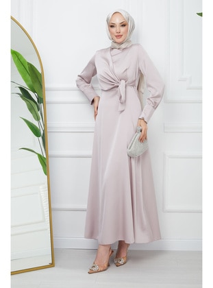 Stone Color - Unlined - Modest Evening Dress - İmaj Butik