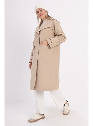 Ecru - Half Lined - Hooded collar - Trench Coat - ALLDAY