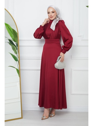 Burgundy - Unlined - Modest Evening Dress - İmaj Butik