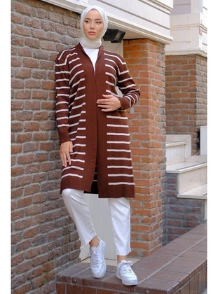 Brown - Knit Cardigan - Hafsa Mina