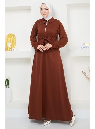 Brown - Modest Dress - Hafsa Mina