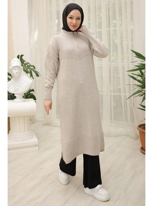 Stone Color - Knit Tunics - Hafsa Mina