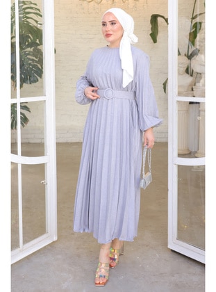 Grey - Unlined - Modest Dress - İmaj Butik