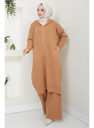 Camel - Unlined - Knit Suits - Hafsa Mina