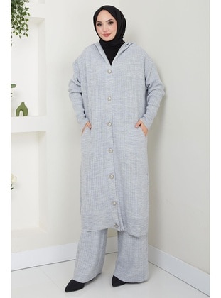 Grey - Unlined - Knit Suits - Hafsa Mina