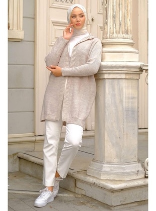 Stone Color - Knit Cardigan - Hafsa Mina