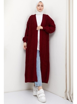 Burgundy - Knit Cardigan - Hafsa Mina