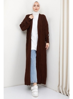 Brown - Knit Cardigan - Hafsa Mina