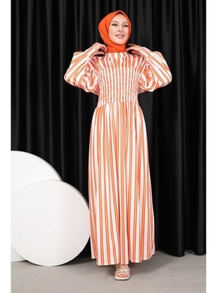 Orange - Unlined - Modest Dress - İmaj Butik