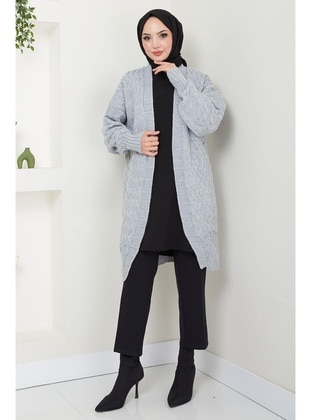 Grey - Knit Cardigan - Hafsa Mina