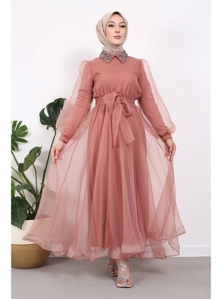 Salmon - Fully Lined - Modest Evening Dress - İmaj Butik