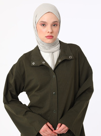 Çıtçıtlı Spor Pardesü Haki