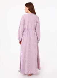 Robe Modeste Coton Mélangé Détail Ceinture Cravate Bleue Rayée Benin