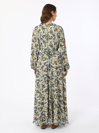 Robe en Mousseline Motif Écharpe Ecru
