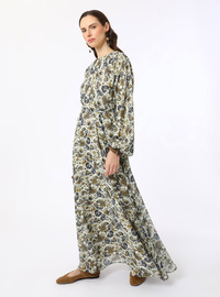 Robe en Mousseline Motif Écharpe Ecru