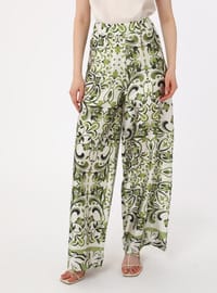 Green Floral Patterned Belted Satin Pantolon Kimono Set Refka