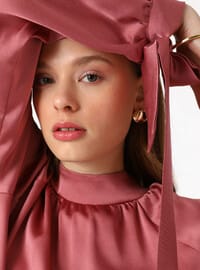 Satin Tie Detail Tunic Pants Set Dark Rose Refka
