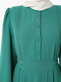 Robe Modeste Boutonnée Détail Côtes Vert Foncé Refka