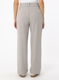 Soft Touch Rib Stitch High Waist Trousers Grey Refka
