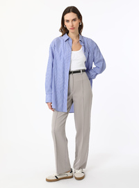 Soft Touch Rib Stitch High Waist Trousers Grey Refka