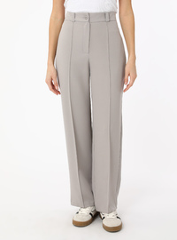 Soft Touch Rib Stitch High Waist Trousers Grey Refka