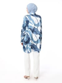 Abstract Print Satin Tunic Blue