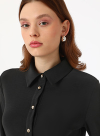 Wide Cuff Blouse Shirt Black Refka
