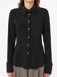 Wide Cuff Blouse Shirt Black Refka