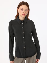 Wide Cuff Blouse Shirt Black Refka