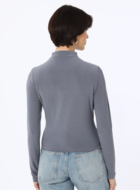 Gerüschte Rollkragen Strickbluse Anthrazit