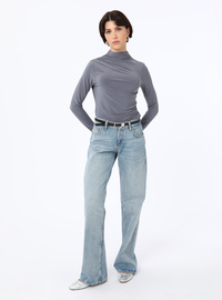 Gerüschte Rollkragen Strickbluse Anthrazit