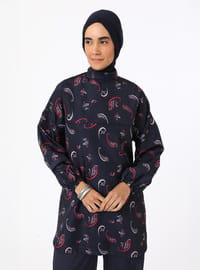 Paisley Bescheidener Badeanzug Marineblau