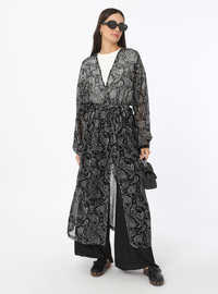 Schwarz-Weiß Schalmuster Kimono
