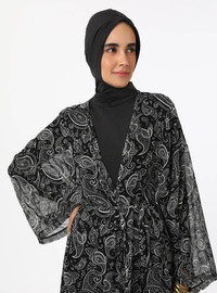 Schwarz-Weiß Schalmuster Kimono